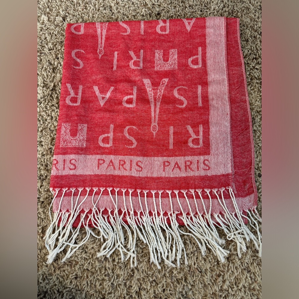 Paris scarf red and white with fringe